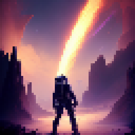 A fearless astronaut explores a mysterious, alien planet while wielding a glowing sword and wearing a suit of gleaming, enchanted armor, surrounded by fantastical creatures like fire-breathing dragons and tentacled monsters.