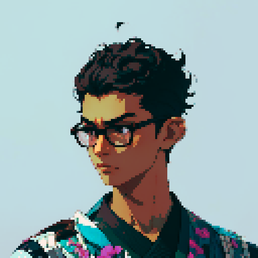 Southeast Asian man, short curly hair, round glasses, tanned, diamond shaped face, black eyes, age 25, wearing a robe