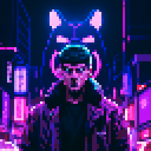 Fierce smiling teddy bear, blade runner, cyberpunk, aetherpunk, cloudy, dark colors, neon lights in background
