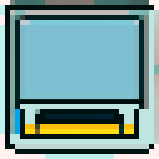 Pixel art of an 8bit VHS tape. Do not use more than 256 pixels. The VHS tape should be black with 4 colors on the front label.