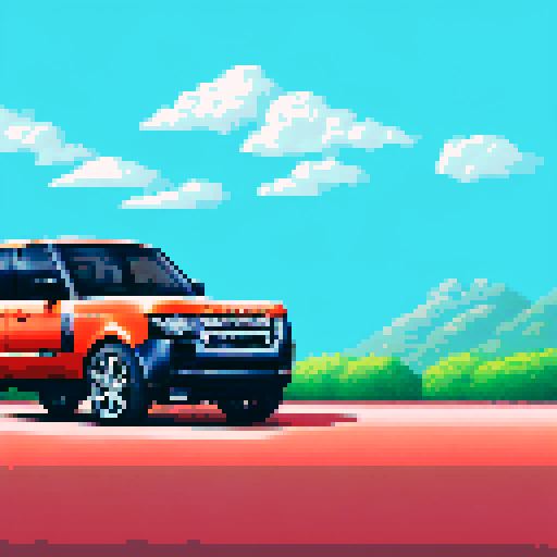 Photorealistic, centered a hole Land Rover Range Rover in a three quarter view, right wheel in front, clean background, pixel art style with sRGB colors
