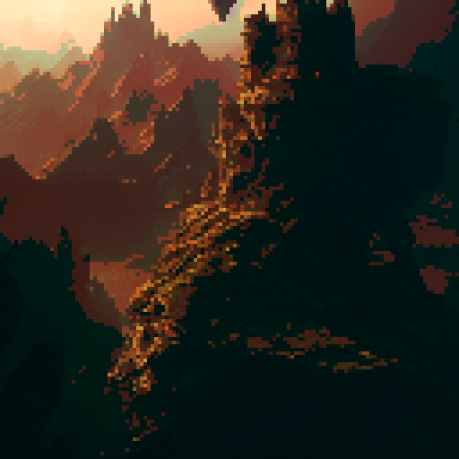 Red dragon atop an abondoned castle. Fantasy world. Medieval fantasy. Souls like