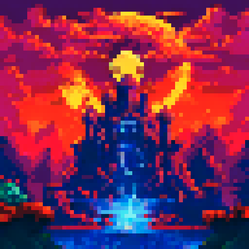 humble dwarf cleric, adorned with sun god symbols, pixel art, sRGB, background, landscape