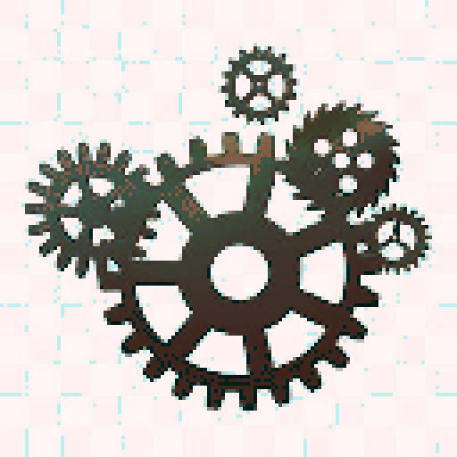 Steampunk clockwork, intricate gears, brass mechanisms, cogwheels turning, mechanical precision, pixelated art