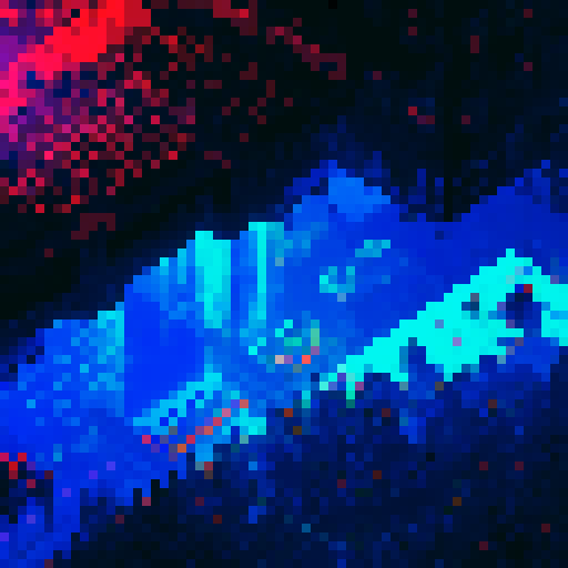 dj booth, crowded foreground, platform along bottom, dark dramatic lighting, club lighting, sRGB, pixel art, background landscape