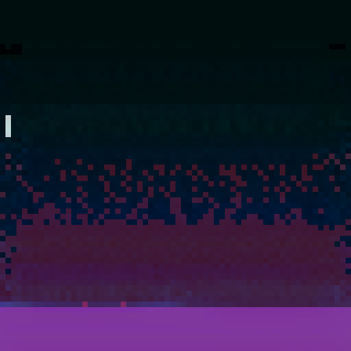 Top of weathered skyscraper, extending down 20 floors with jutting items, cracked and textured brick, muted purple color scheme Barred windows, 3 yellow-lit windows per floor sRGB, pixel art, background, portrait style, include full building