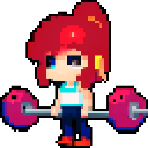 vibrant woman in pixel art style, white background, gym workout