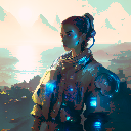 Cyberpunk, neon lights, augmented warrior 