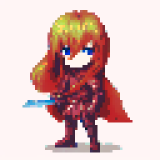 pixel art of anime character, knight with sword