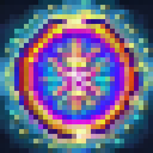Rainbow sparks erupting from a swirling, iridescent vortex, casting a spell in a pixelated 32x32 skill art style.