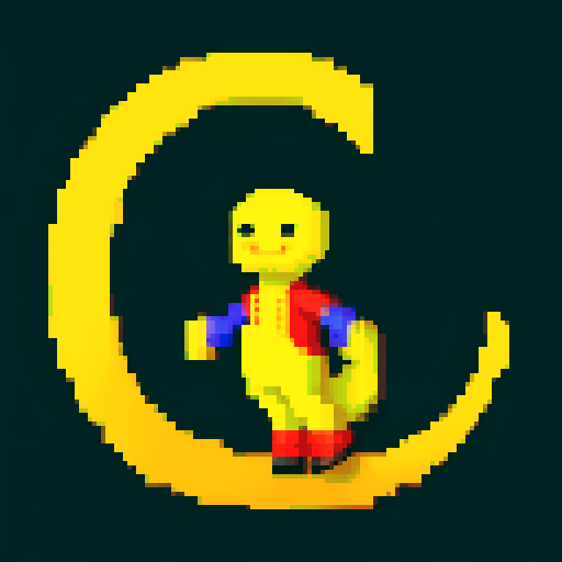 yellow smiling crescent in brown pants