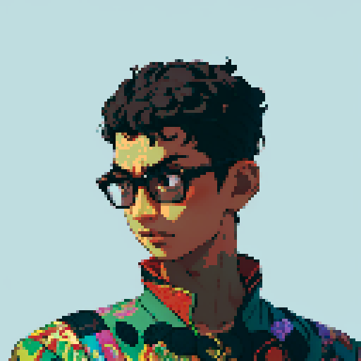 Southeast Asian man, short curly hair, round glasses, tanned, diamond shaped face, black eyes, age 25, wearing a robe