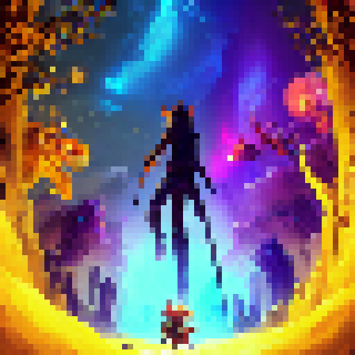 Catboy, wielding a glowing sword, battles a horde of shadowy beasts within a mystical forest, surrounded by towering trees and flickering orbs of magic.