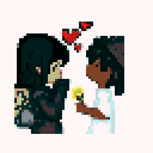 Tan girl and tan man. Tan man looking at hearts