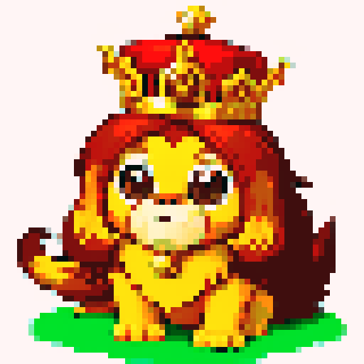 golden lion tamarin, Habbo Hotel game style, with a crown and royal attire