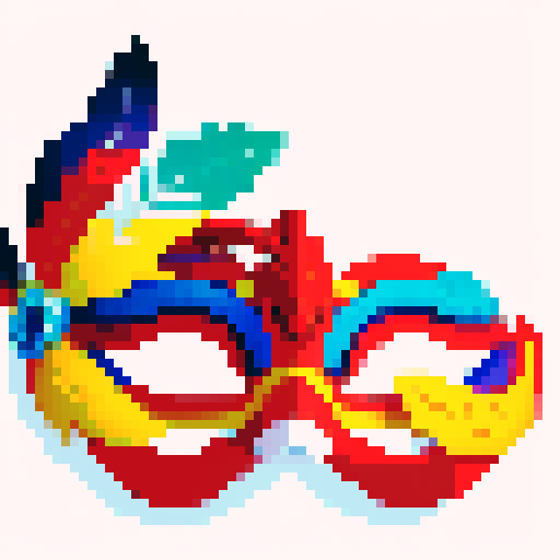 carnival mask, colorful with feathers, white background