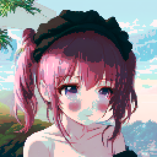 ((high quality, masterpiece)) 1 girl, pink short hair, short pigtails, pink eyes, blush