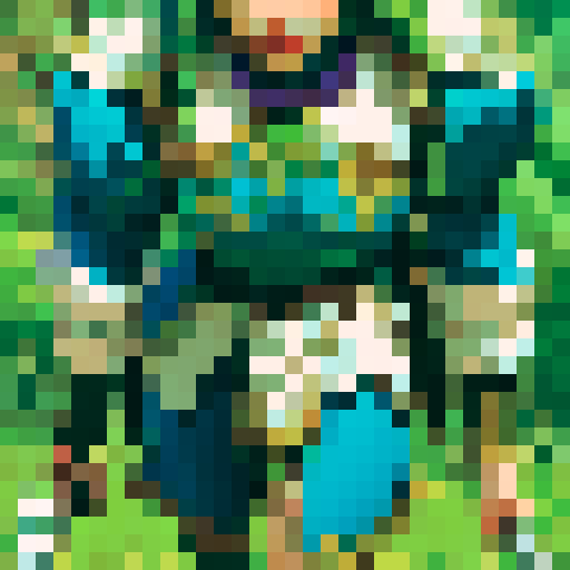 female warrior, green hair, large sword, fantasy RPG, character sprite