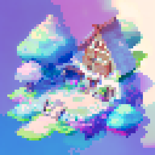 Pixel art blue sky with white clouds with no ground showing