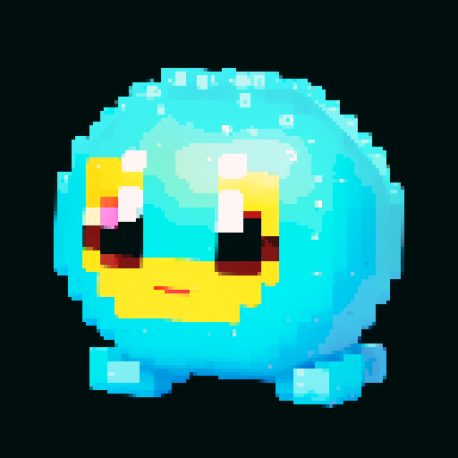 A larger, dazzling slime with a body made of semi-transparent, glittering gemstones. It has bright, sparkling eyes and a joyful smile, with light reflecting off its facets. No background.
