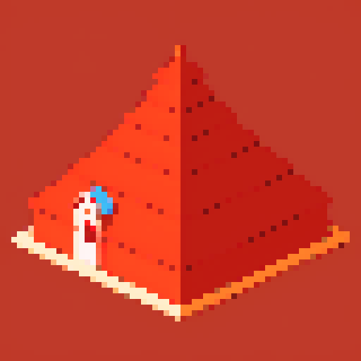 layered triangular red clay shingle tower top. Usable as an asset (clear, thick lines and a white background)