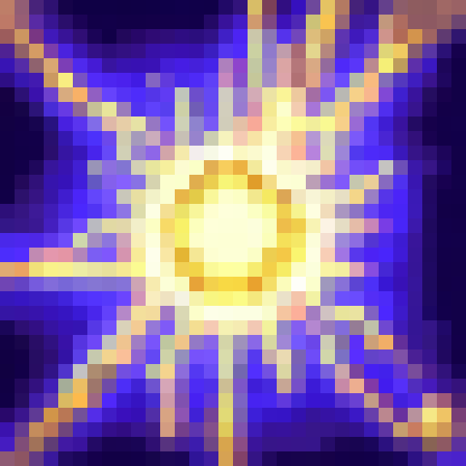 Radiant energy erupts from the Paladin's outstretched hand, illuminating the surrounding darkness with a burst of golden light, as if a miniature sun had exploded in the room, all depicted in 32x32 pixel art.