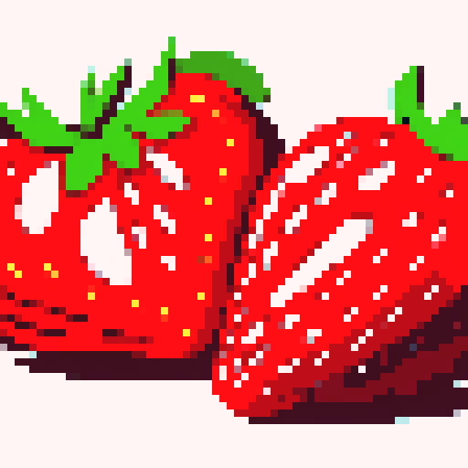 Strawberries, vibrant red, juicy, pixel art, sRGB