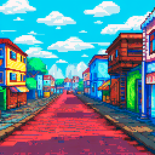 Island port town with bustling fish markets, narrow cobblestone streets, and quaint two-story homes pixel art with a focus on the vibrant ocean backdrop and bustling market activity. Make sure its a usable tile set that I can prepare to perfect and finetune to use in my upcoming rpg game.