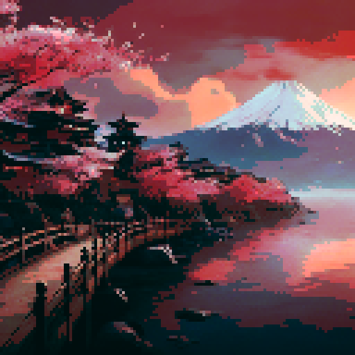 majestic surreal pixel art landscape