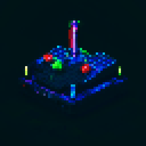 255 mm twice gun, retro arcade game style, vibrant colors, 8-bit pixel art, futuristic design, neon glow, metallic sheen, detailed textures, dynamic motion lines, explosive impact
