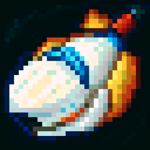 big whale, white fur orange find, blue eyes