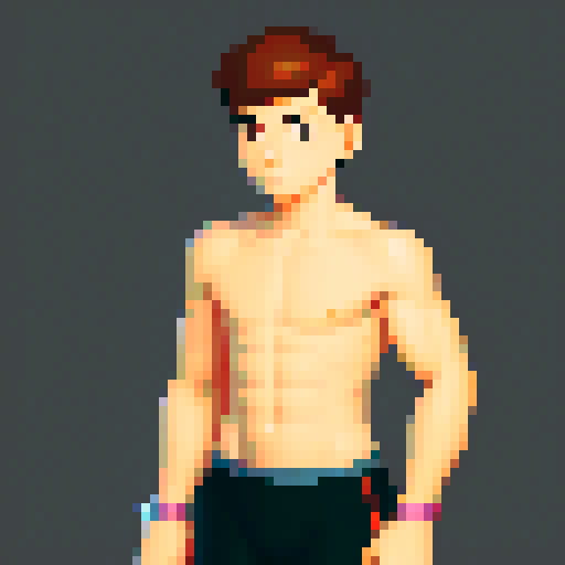 young handsome boy; look strong; 18 years old; pixel art; wearing sportfix