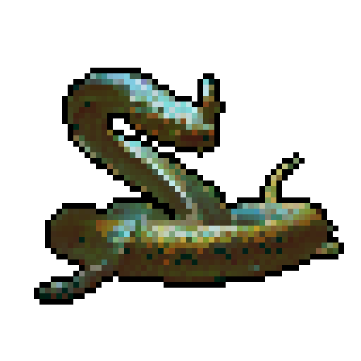 Vicious looking spined snake coiled and ready to attack, dark colored