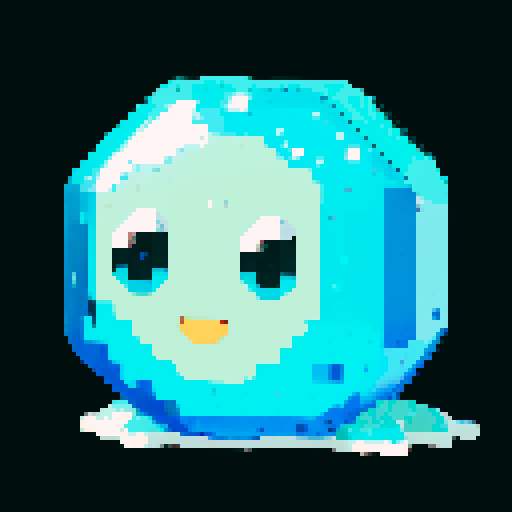 A larger, dazzling slime with a body made of semi-transparent, glittering gemstones. It has bright, sparkling eyes and a joyful smile, with light reflecting off its facets. No background.
