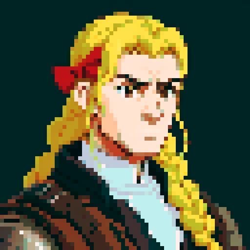 Medieval mercenary with brolwn hair and a bow