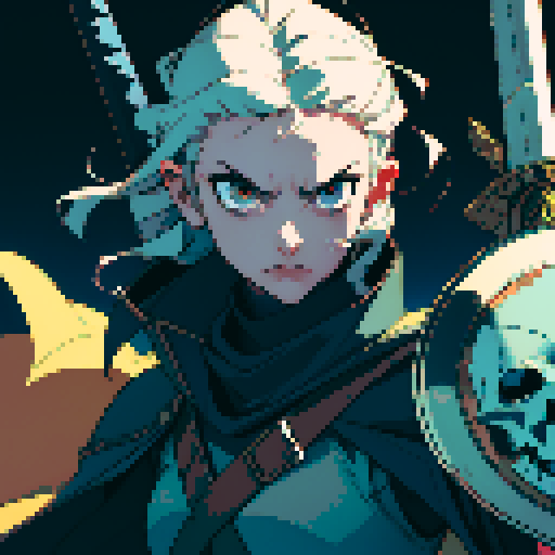 skeleton, sword, shield, poised, striking, sRGB, pixel art