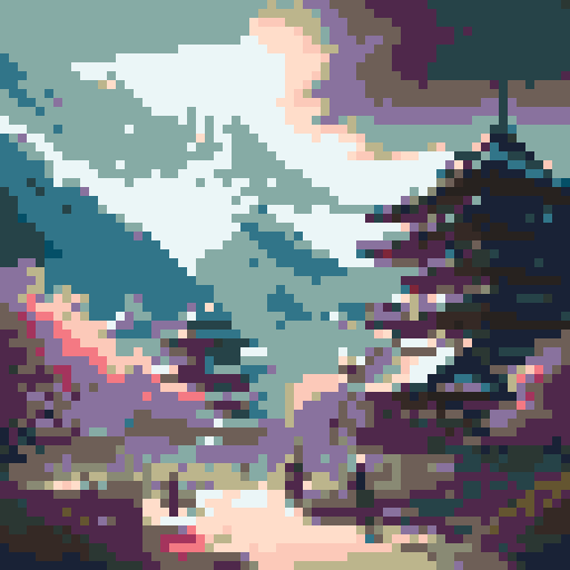 muromachi feudal japan minimalist city tileset with seamless repeatable tiles for buildings and walls and assets including woven baskets, sake containers, banners, and other traditional decorations