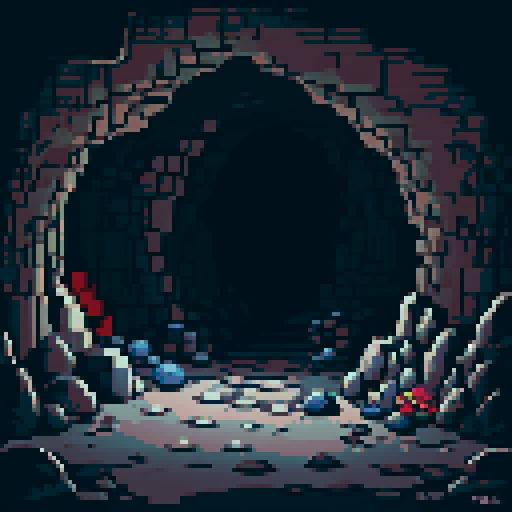 cave entrance, some rocks and pebbles inside