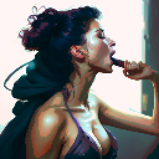 side angle of sexy naked woman giving blowjob