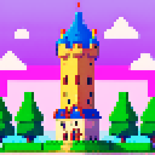 8 bit castle tower, cute, cozy 