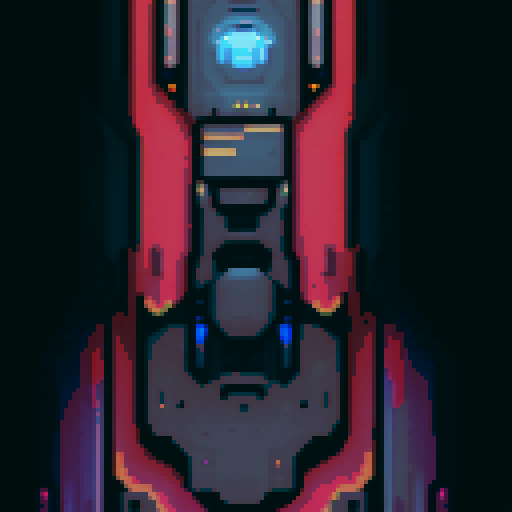 Space ship, vibrant colors, retro vibes, pixelated stars, angular design, glowing thrusters, cosmic background, 8-bit spaceship, glowing cockpit, space exploration, futuristic spacecraft, pixel art style