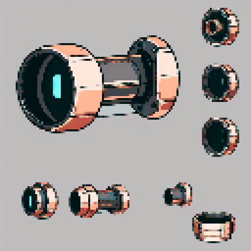 I want a horizontally wide circular copper attachment port. It should be viewed directly from the side. I want this object usable an asset in a videogame, meaning only one object per image, outlined with a strong black stroke, on a solid-color background. 