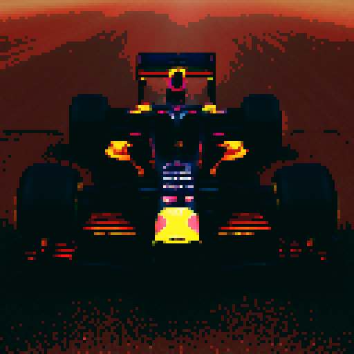 Red bull formula 1 car on race track, full car in view, 512x512 resolution, close up