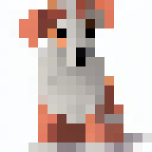 Design a pixel dog with a futuristic theme. Imagine a robotic canine companion that would fit perfectly in a futuristic cityscape. The dog should have sleek and angular features, with metallic textures and glowing accents. It should embody the essence of loyalty and playfulness, while also showcasing advanced technology. The color palette should include vibrant hues that complement the urban environment. Get creative with its pose, expression, and any additional futuristic elements you think wou