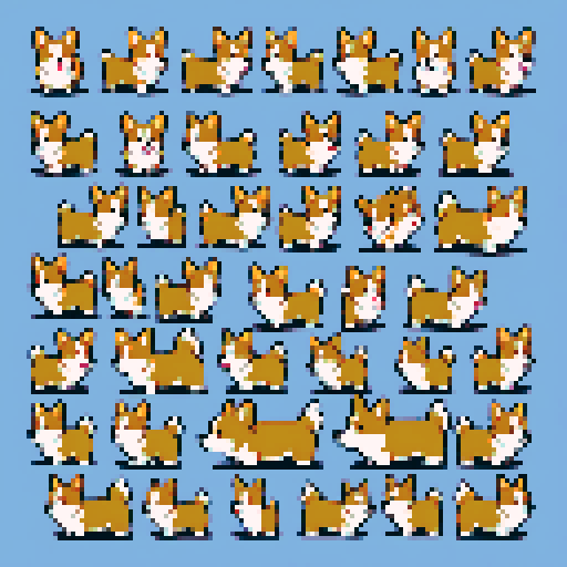 9 cute corgi dog sprites 