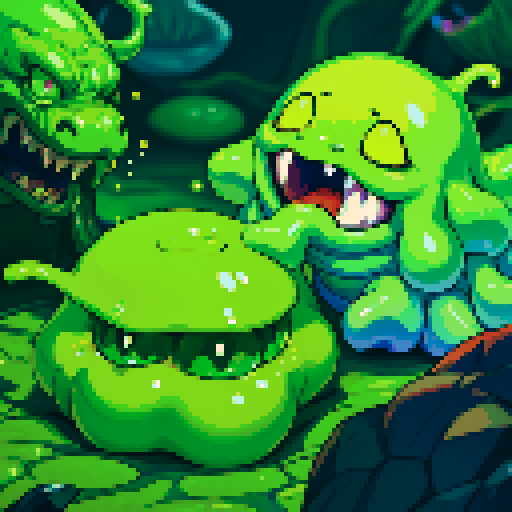 hungry slime, gelatinous slime, slime monster, mouth open, hungry