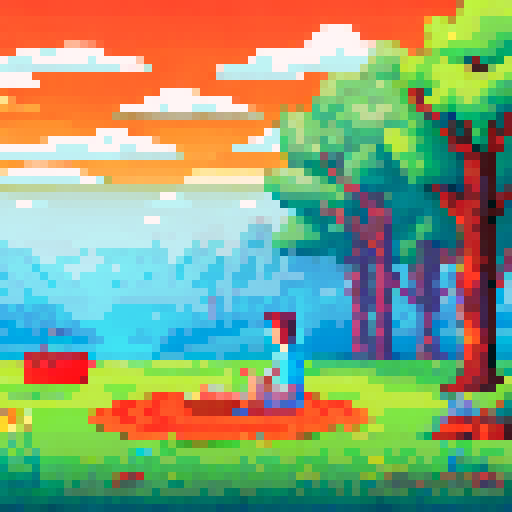 A summer picnic in big wide open space with tress 