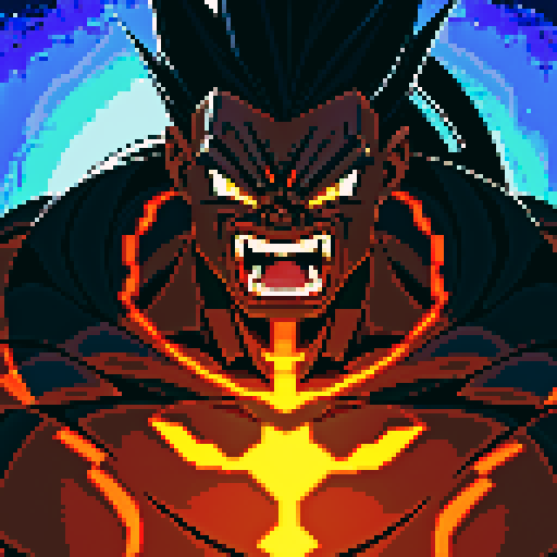 Onyx-skinned, African American warrior with a glistening obsidian complexion, emanating an aura of strength and resilience, inspired by Dragon Ball Z and Marvel's Venom, depicted in captivating pixel art with vibrant sRGB colors