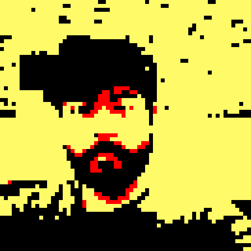 Intricate, pixelated details of a close-up character portrait in an anime-style pixel art, featuring vibrant colors and a white background