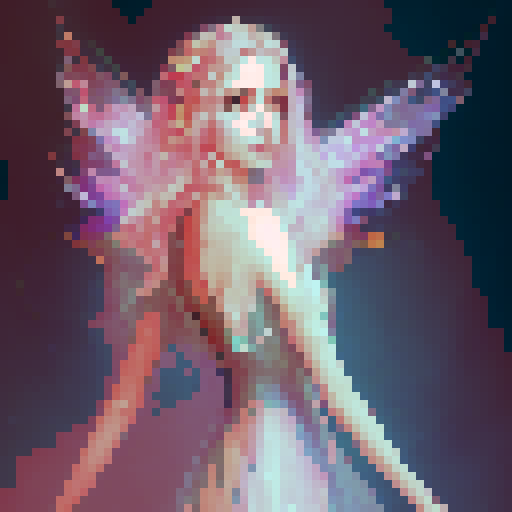 fairy girl with delicate wings and flowy dress, long straight hair, surrounded by enchanted forest, ethereal, fantasy RPG art style